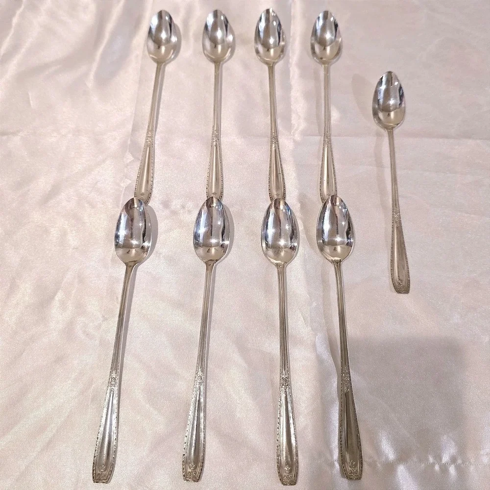 Vintage 1940 National Silver Co Intermezzo XTRA Plate 9 Iced Tea Spoons Lot